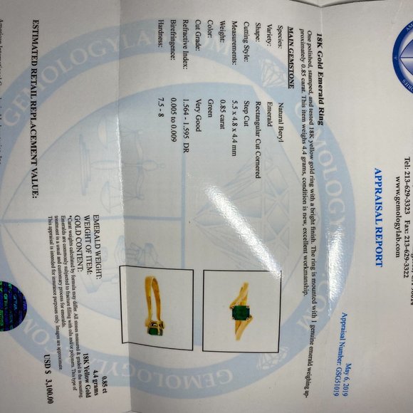 Certified Emerald .85ct Solid 18K Yellow Gold Ring - Picture 8 of 8